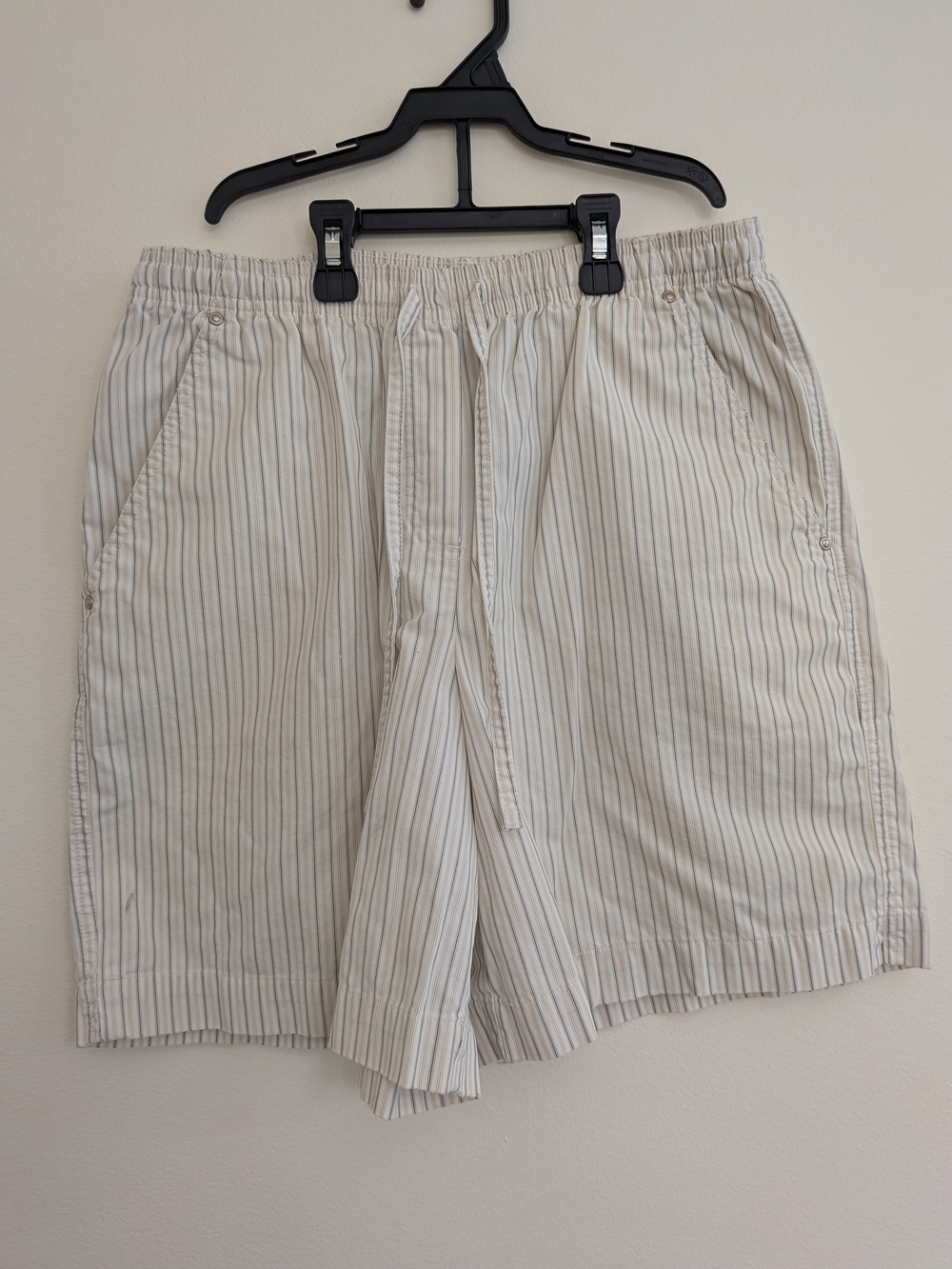 Premium Feel Women's Striped Drawstring Mid Shorts in Cream 100% Cotton
